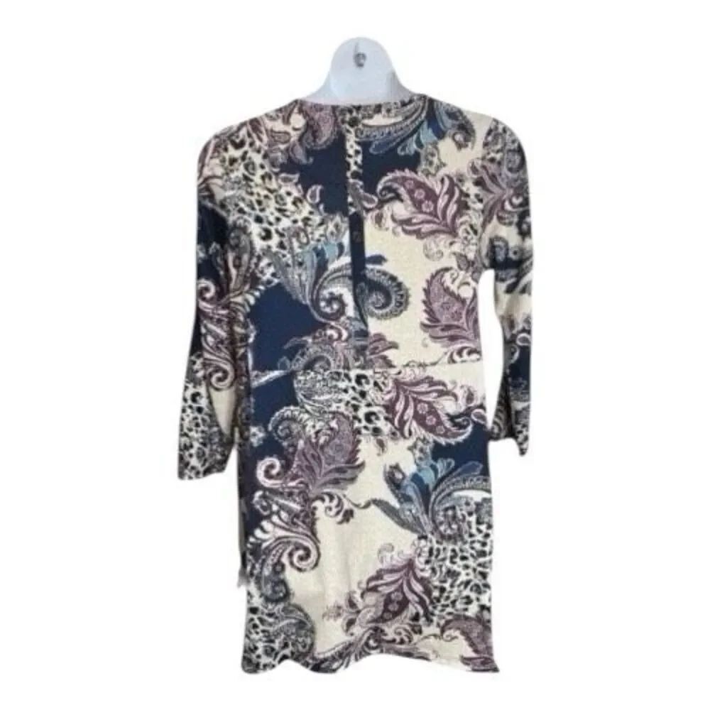 Chico’s Blue Purple Paisley High Low Hem Tunic Size 2 (Large) Stretch Scoop Neck - Picture 5 of 12